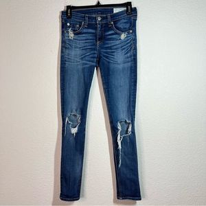 Rag & Bone Dest Chester Blue Distress Low Rise Capri Skinny Jeans Womens Size 26